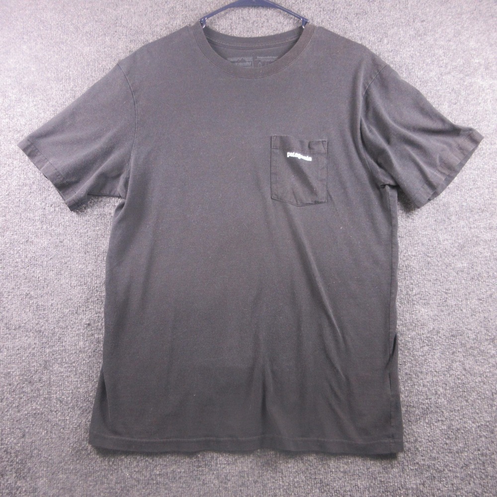 Patagonia Responsibili-Tee Shirt Mens Medium Black Pocket Logo Mountain Graphic